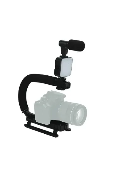 Conqueror Professional Vlogging Microphone with Anti-Shake Bracket and LED Light