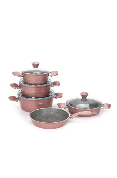 Falez Granitec Biodiamond 9-Piece Cookware Set - Rose Gold