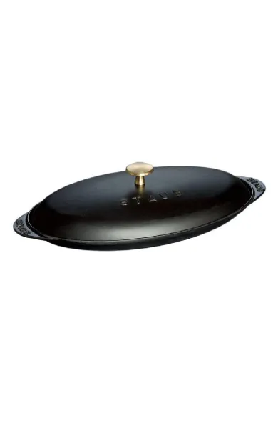 Staub fish plate fish roaster pan with lid black 31 cm