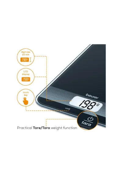Beurer Black KS 19 Kitchen Scales with Modern Touch Key Operation