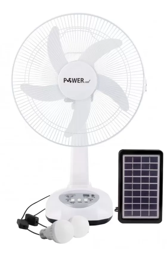 Powercool Rechargeable Fan With Solar Panel & Bulbs