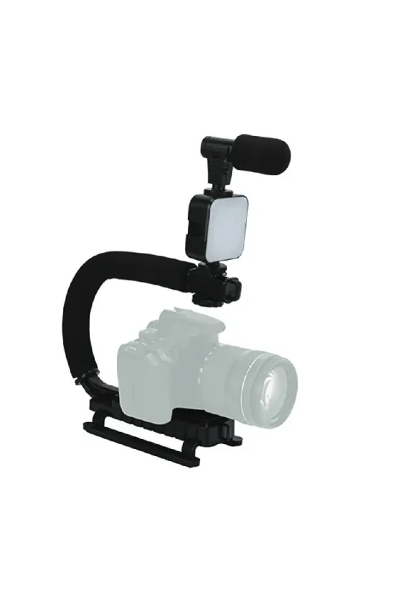Conqueror Professional Vlogging Microphone with Anti-Shake Bracket and LED Light