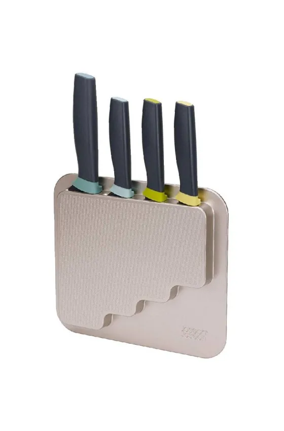 Joseph Joseph DoorStore Knives Elevate Set with Knife Block 3M Adhesive Wall and Cabinet Door Mount, 5-piece, Opal